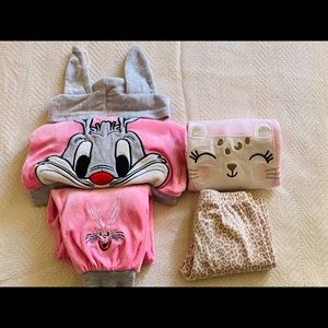 Pink bunny track suite and Pink Kitty Outfit,18-24